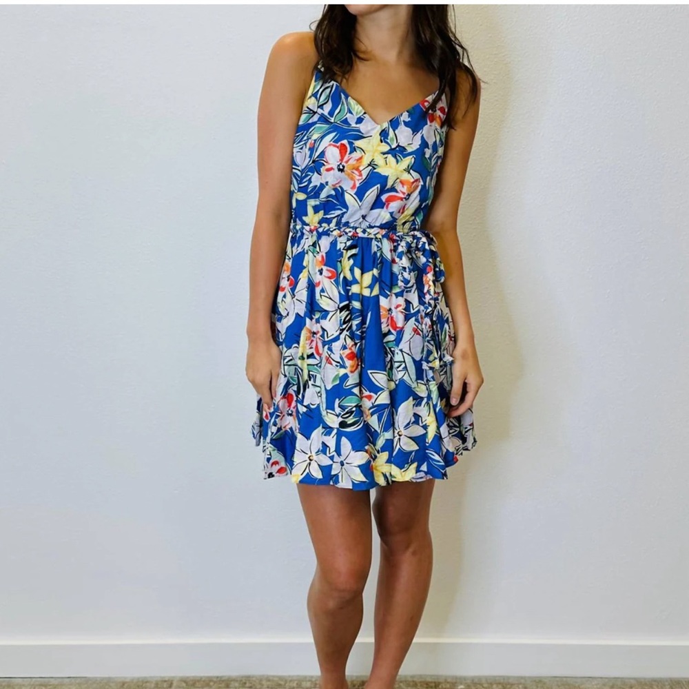 Skies Are Blue Curvy Women’s Belted Blue Floral Dress, Size 1X, Beach, Resort